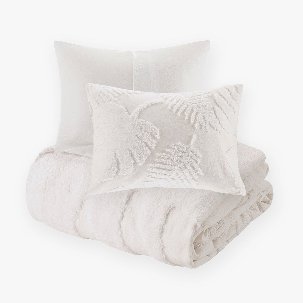 Bahari 3-Piece Tufted Cotton Chenille Palm Duvet Cover Set