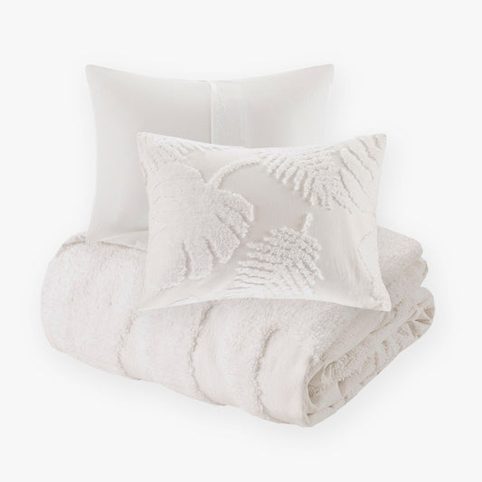 Bahari 3-Piece Tufted Cotton Chenille Palm Duvet Cover Set