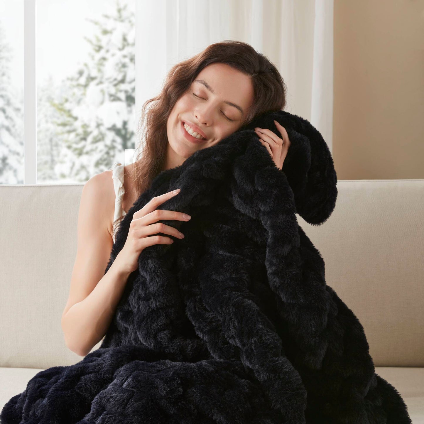 Ruched Fur Throw