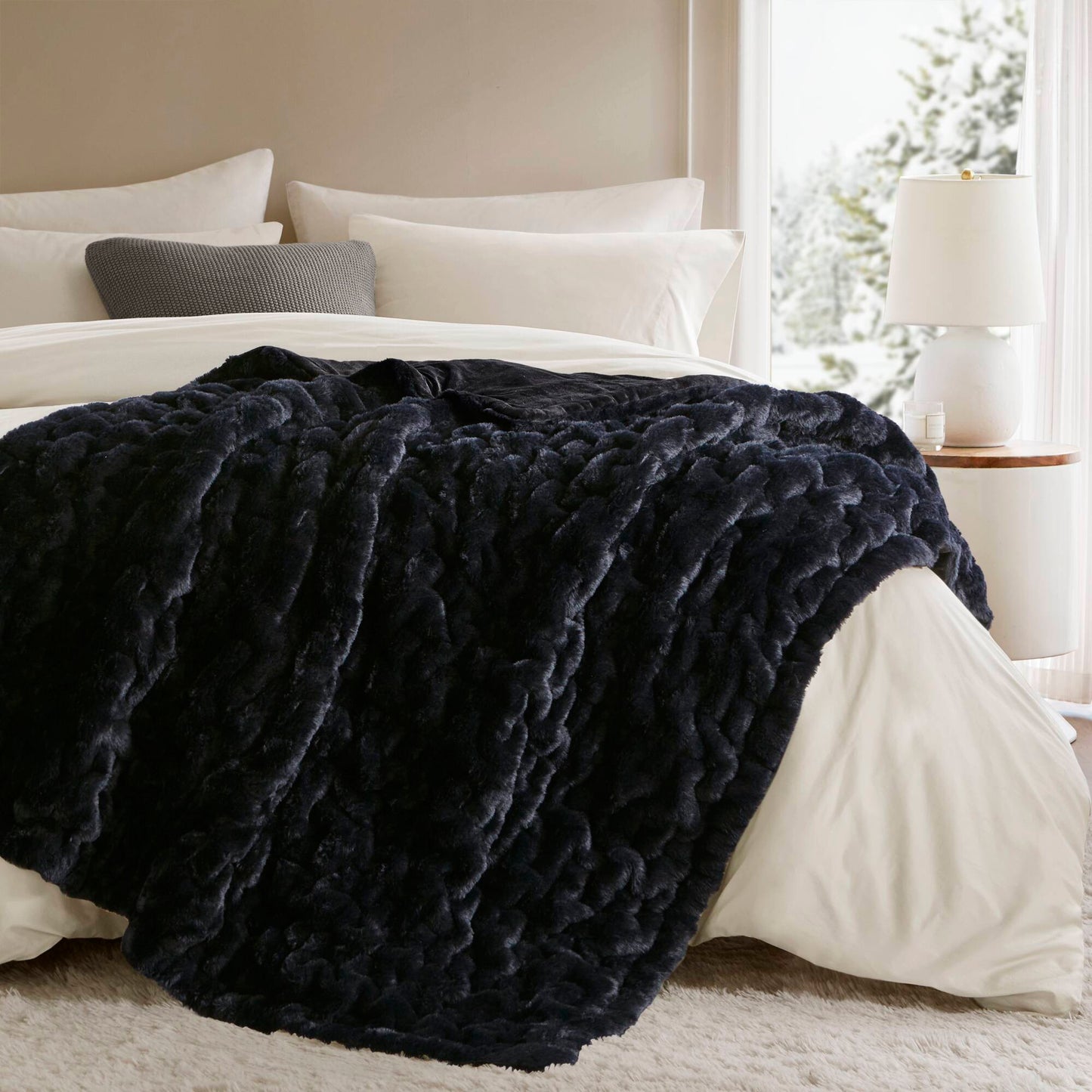Ruched Fur Throw