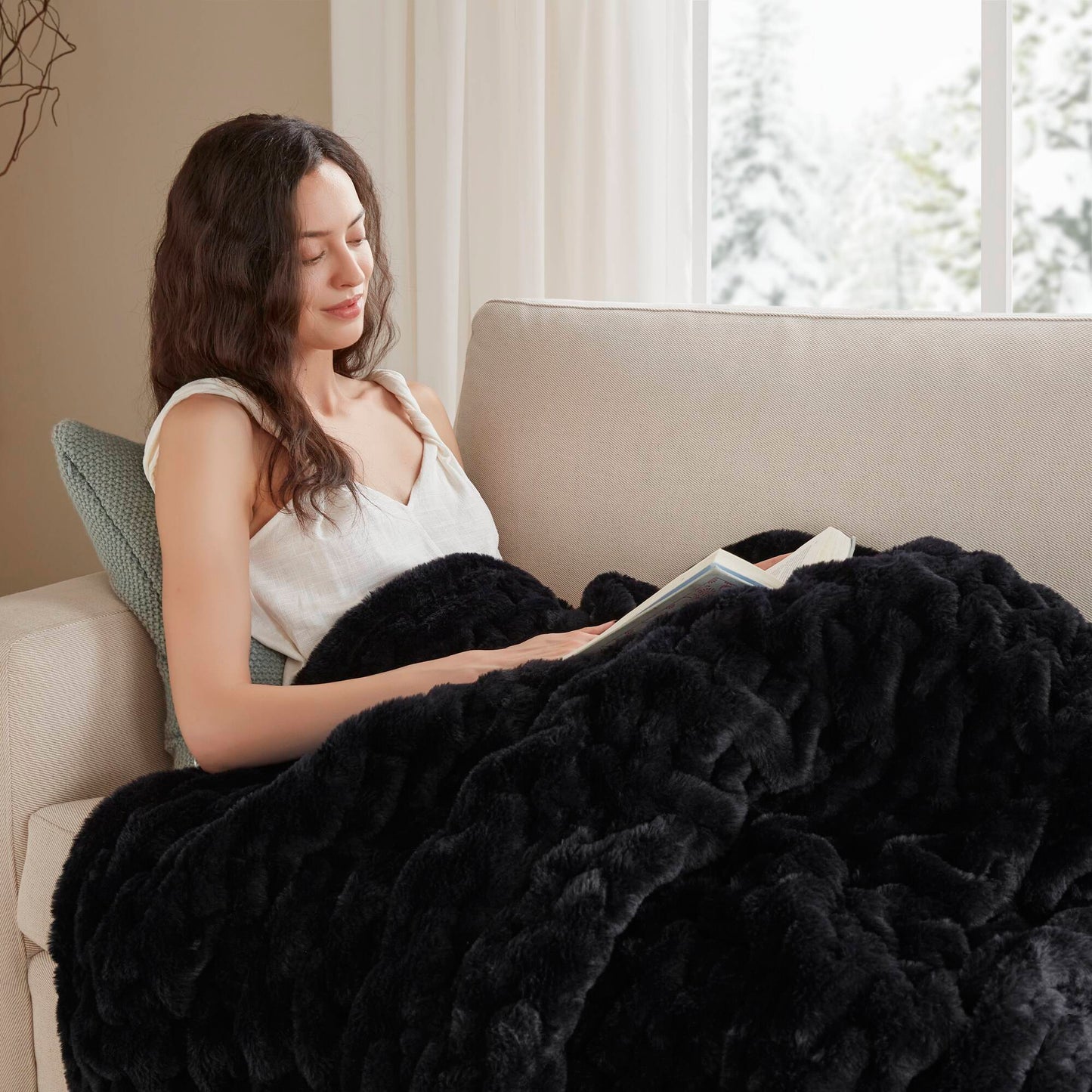 Ruched Fur Throw