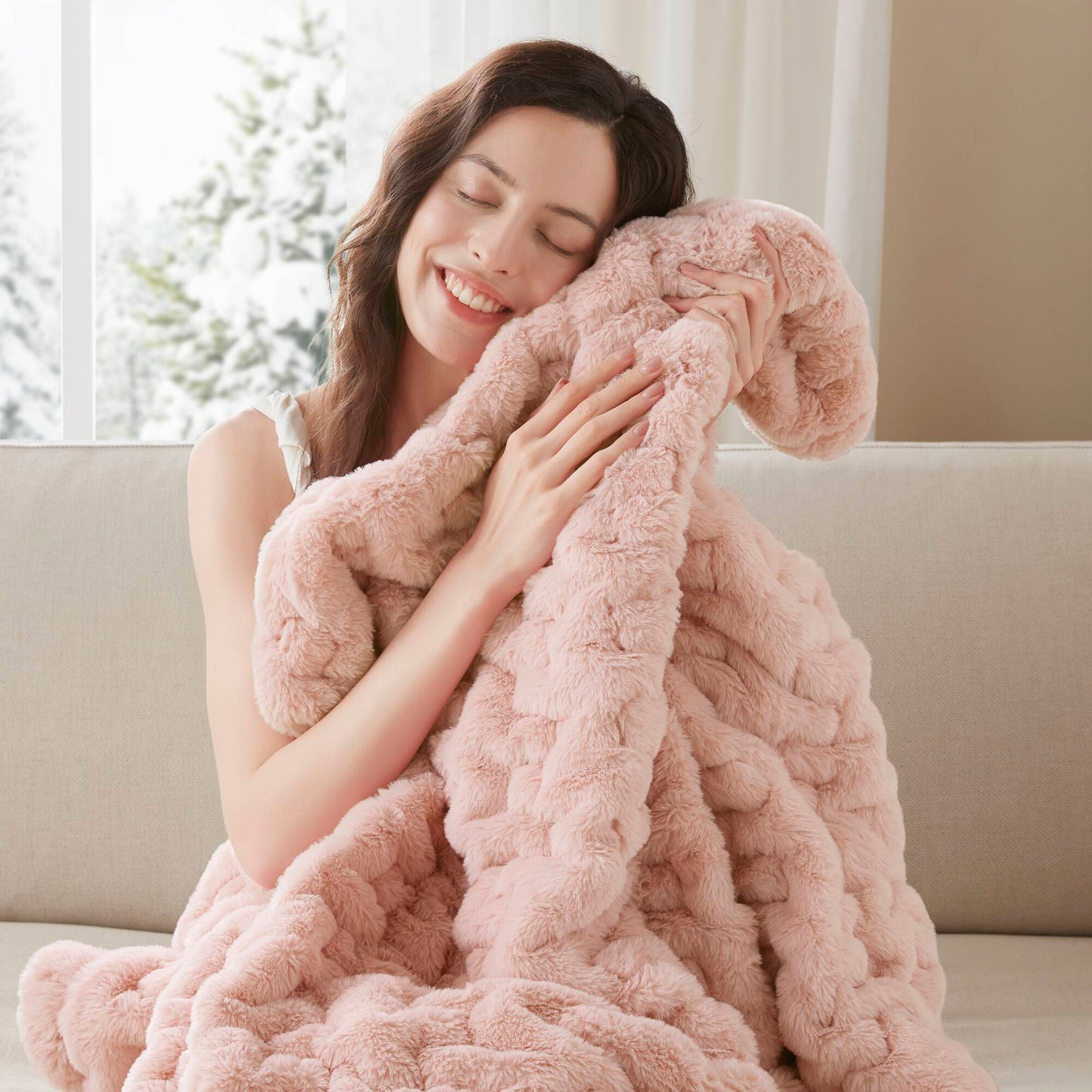 Ruched Fur Throw