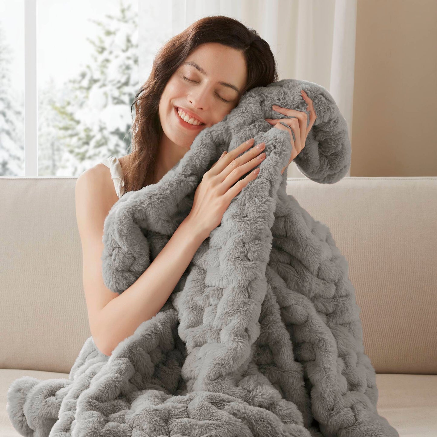 Ruched Fur Throw