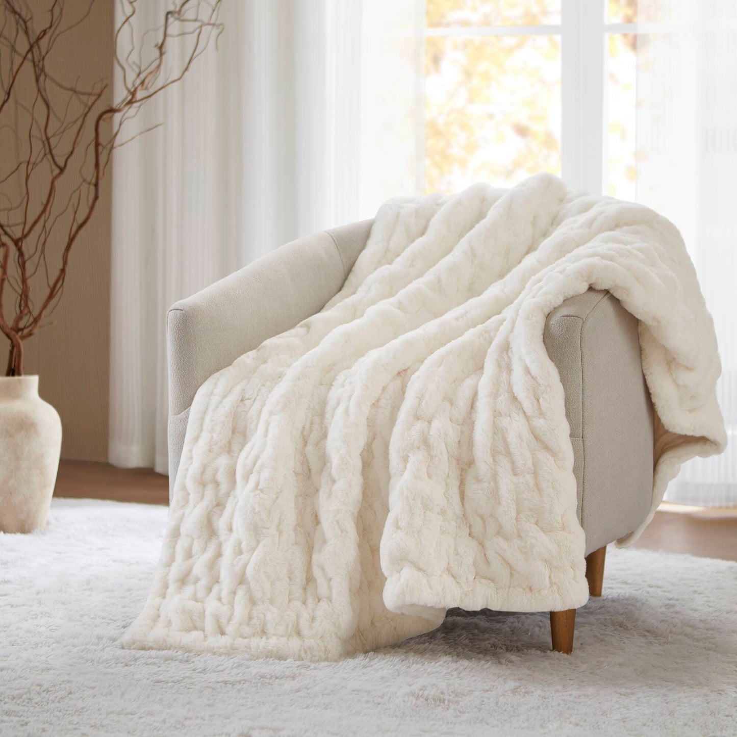 Ruched Fur Throw