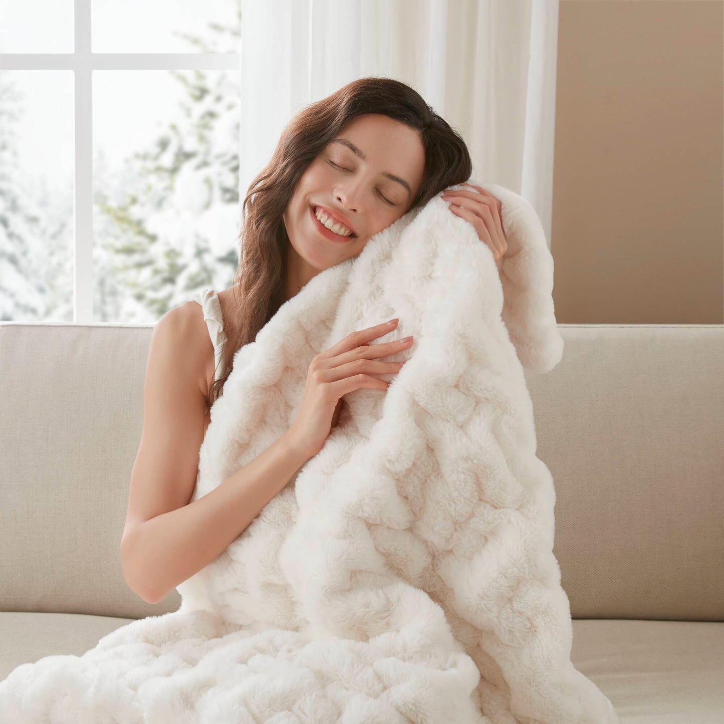 Ruched Fur Throw