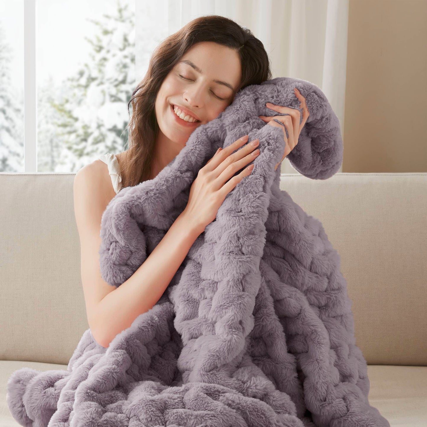 Ruched Fur Throw