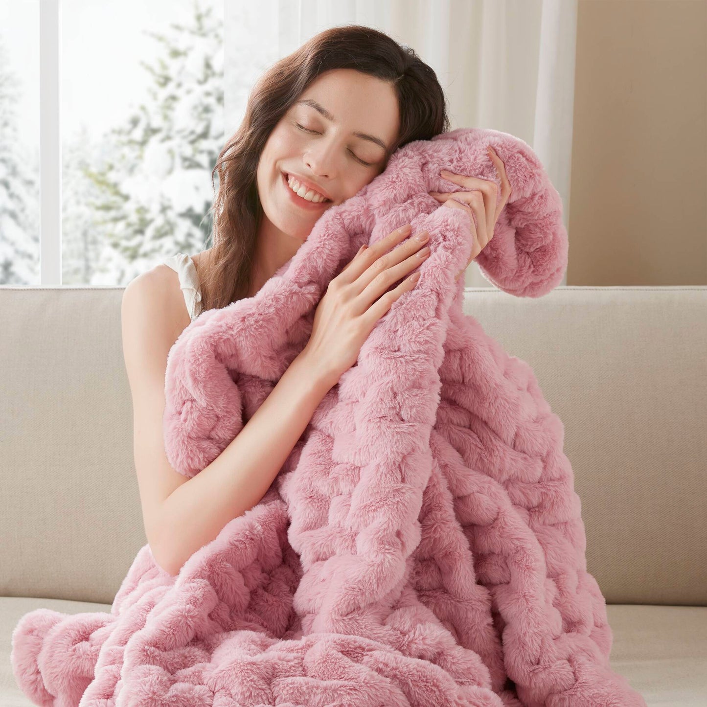 Ruched Fur Throw