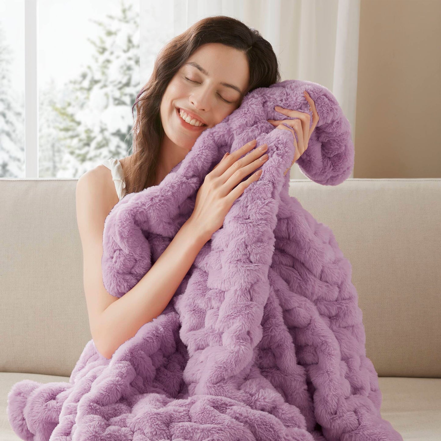 Ruched Fur Throw