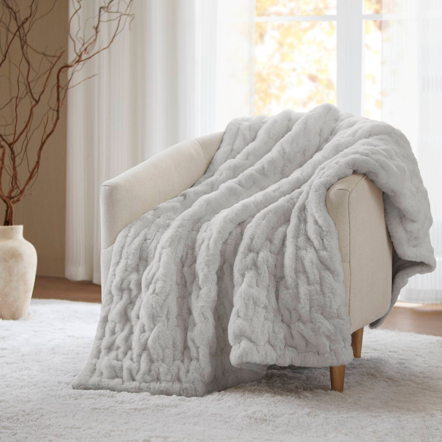 Ruched Fur Throw