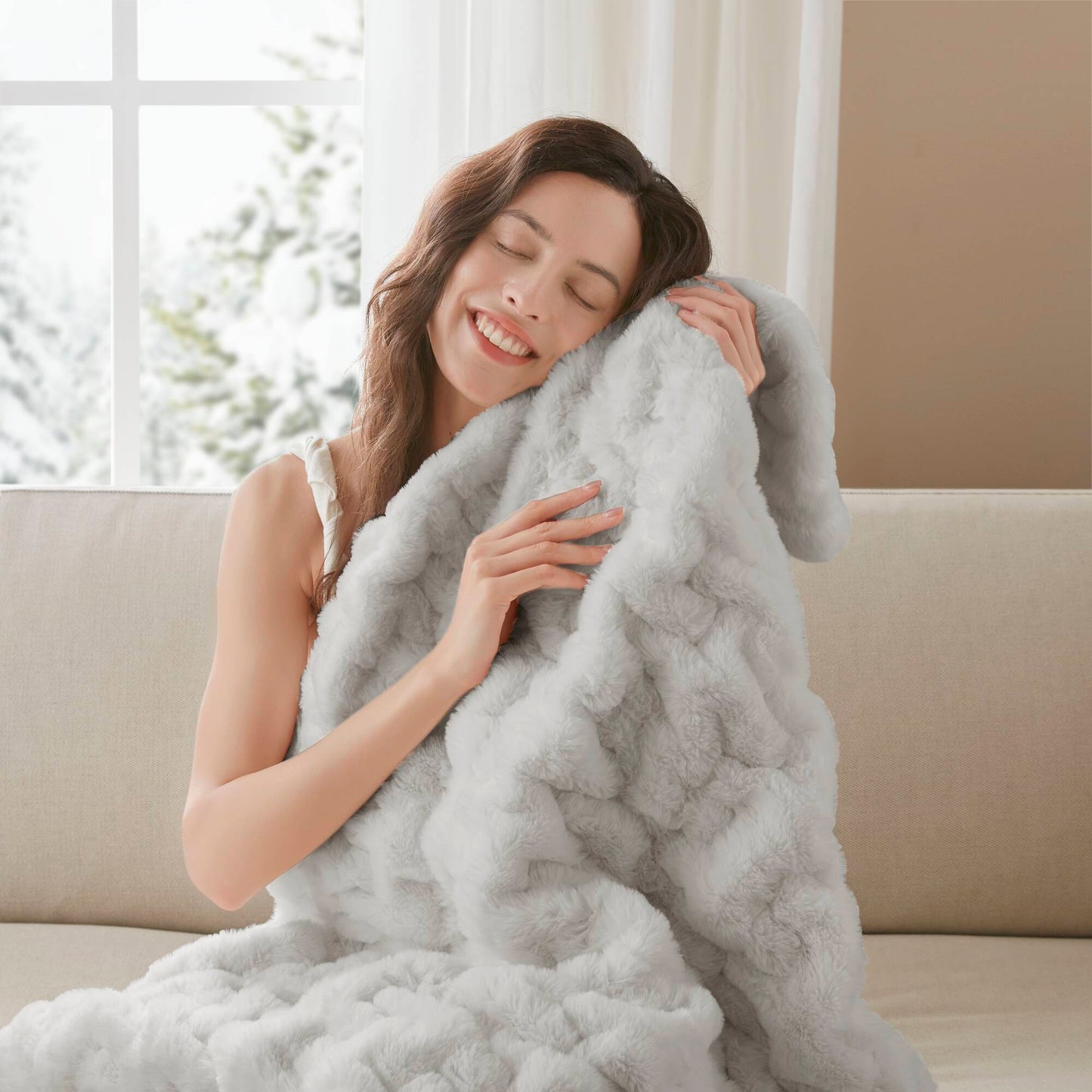 Ruched Fur Throw