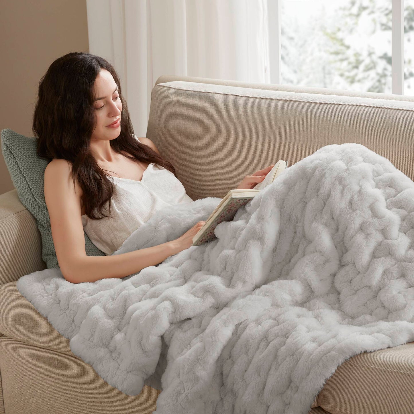 Ruched Fur Throw