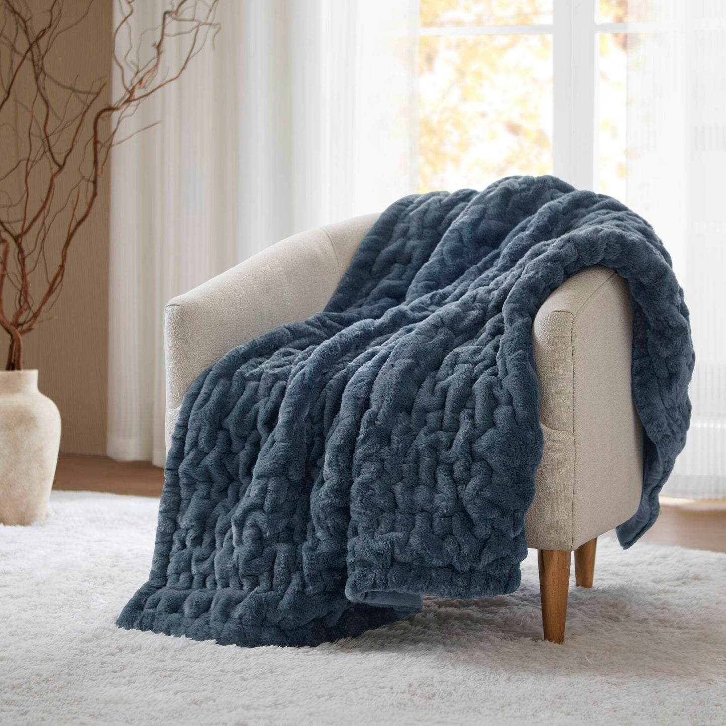 Ruched Fur Throw