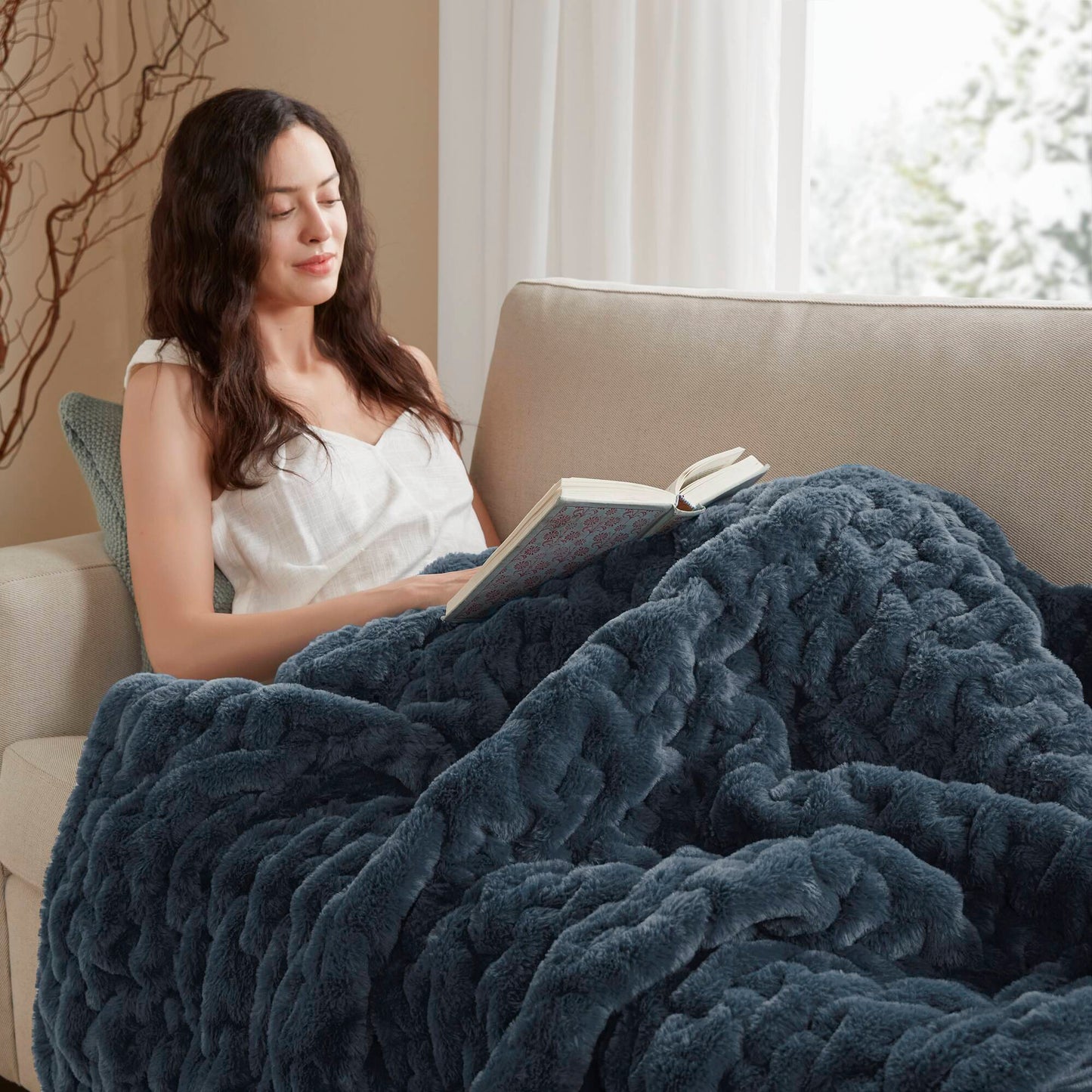 Ruched Fur Throw