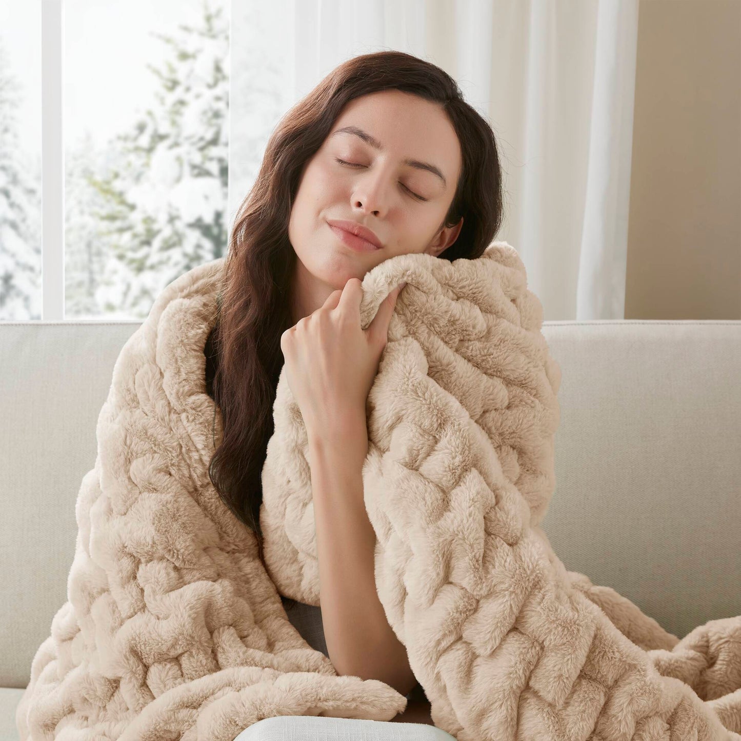 Ruched Fur Throw