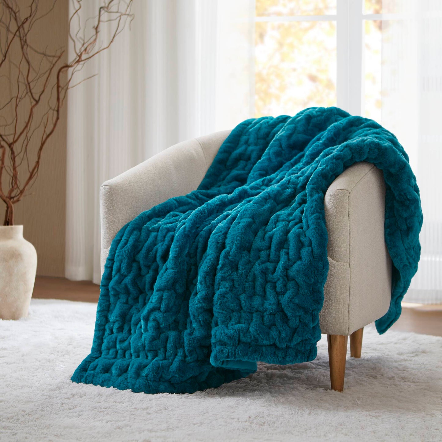 Ruched Fur Throw