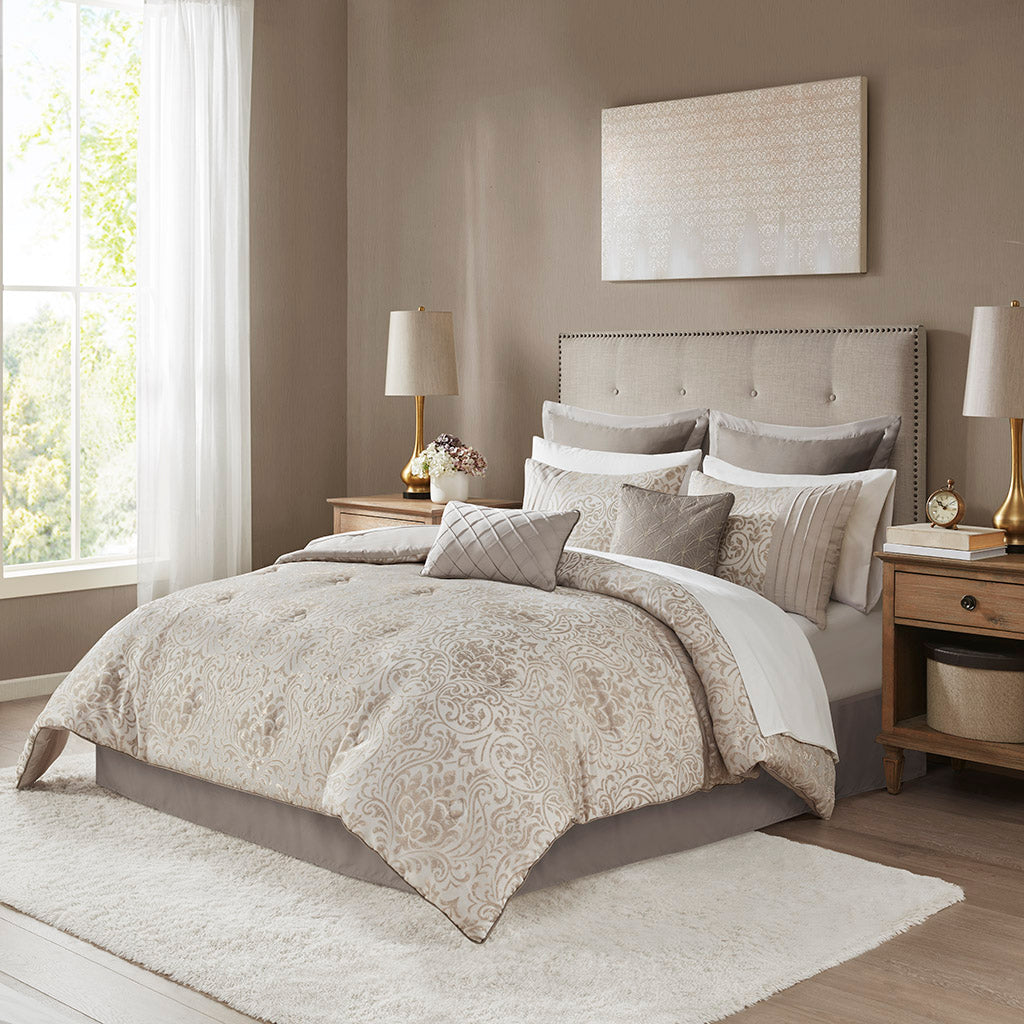 Madison Park 12 Piece Jacquard Comforter Set with Bed Sheets