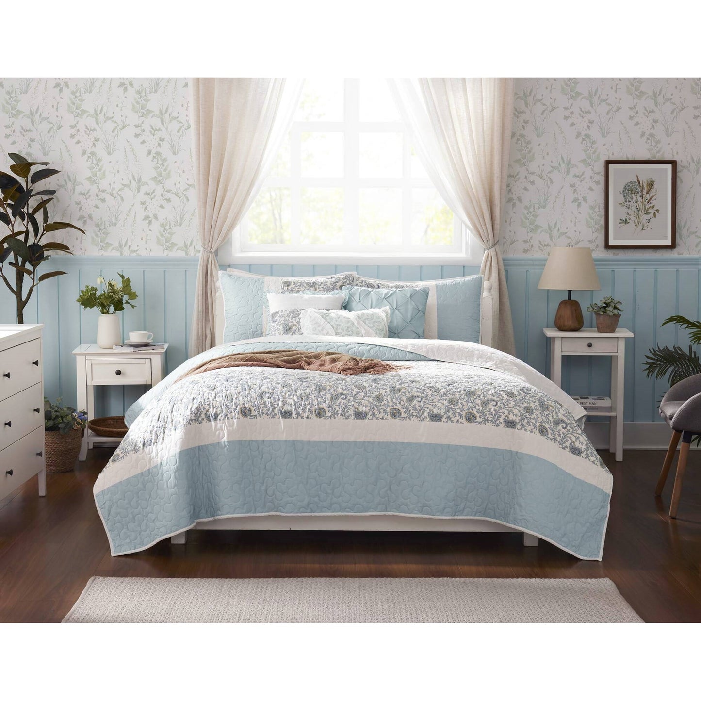 Madison Park 6 Piece Cotton Percale Quilt Set with Throw Pillows