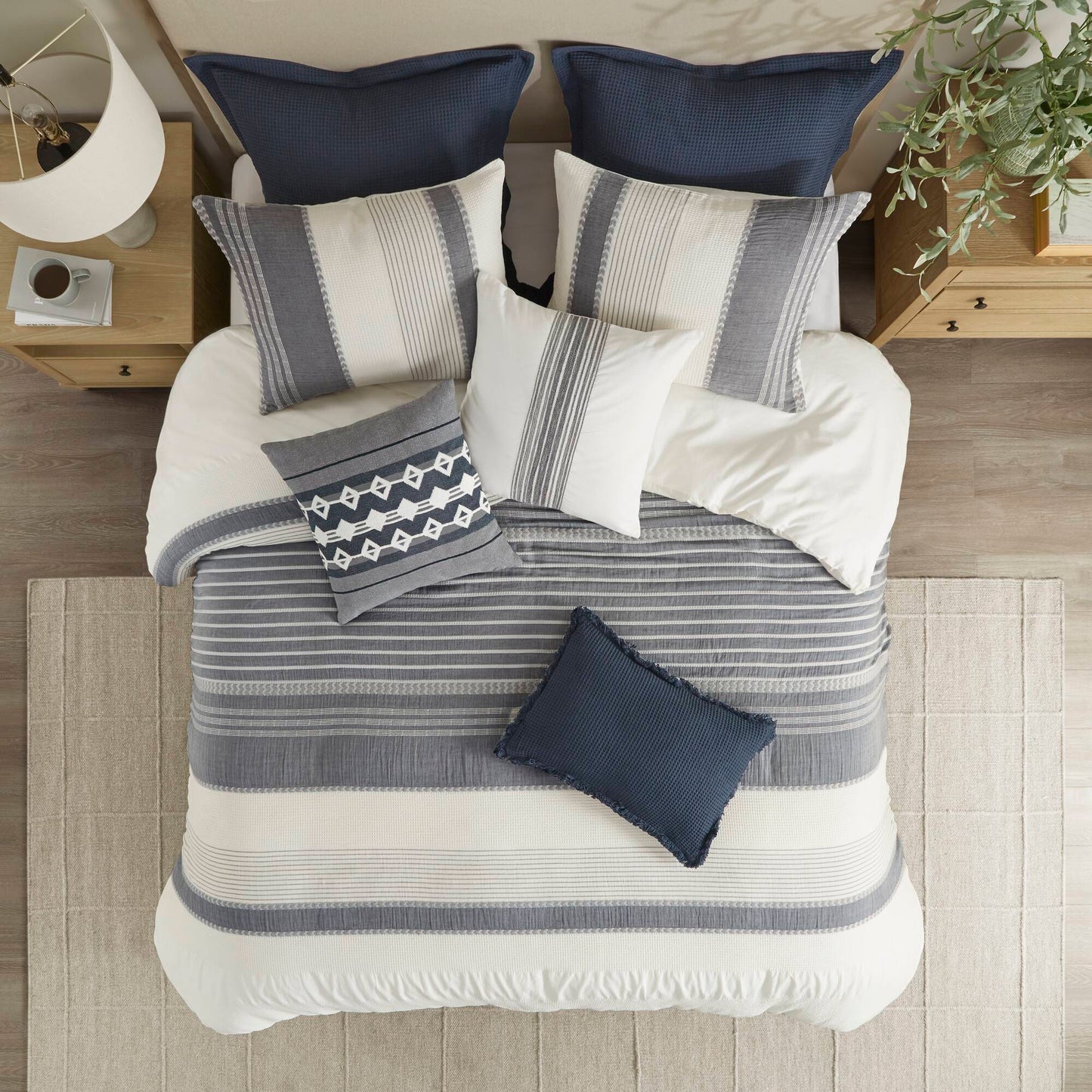 Madison Park Signature Oversized Cotton Jacquard Comforter Set with Euro Shams and Throw Pillows