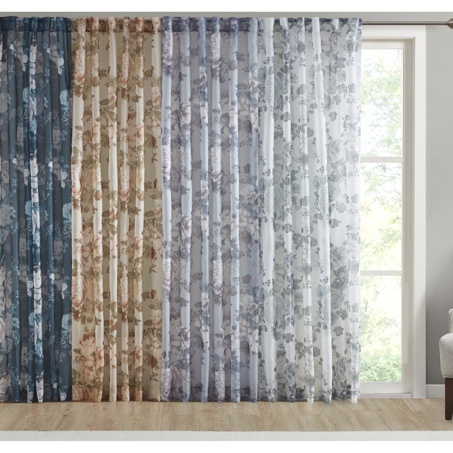 Madison Park Printed Floral Twist Tab Top Voile Sheer Curtain