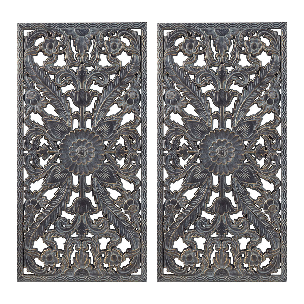 Madison Park Distressed Carved Wood 2-piece Wall Decor Set