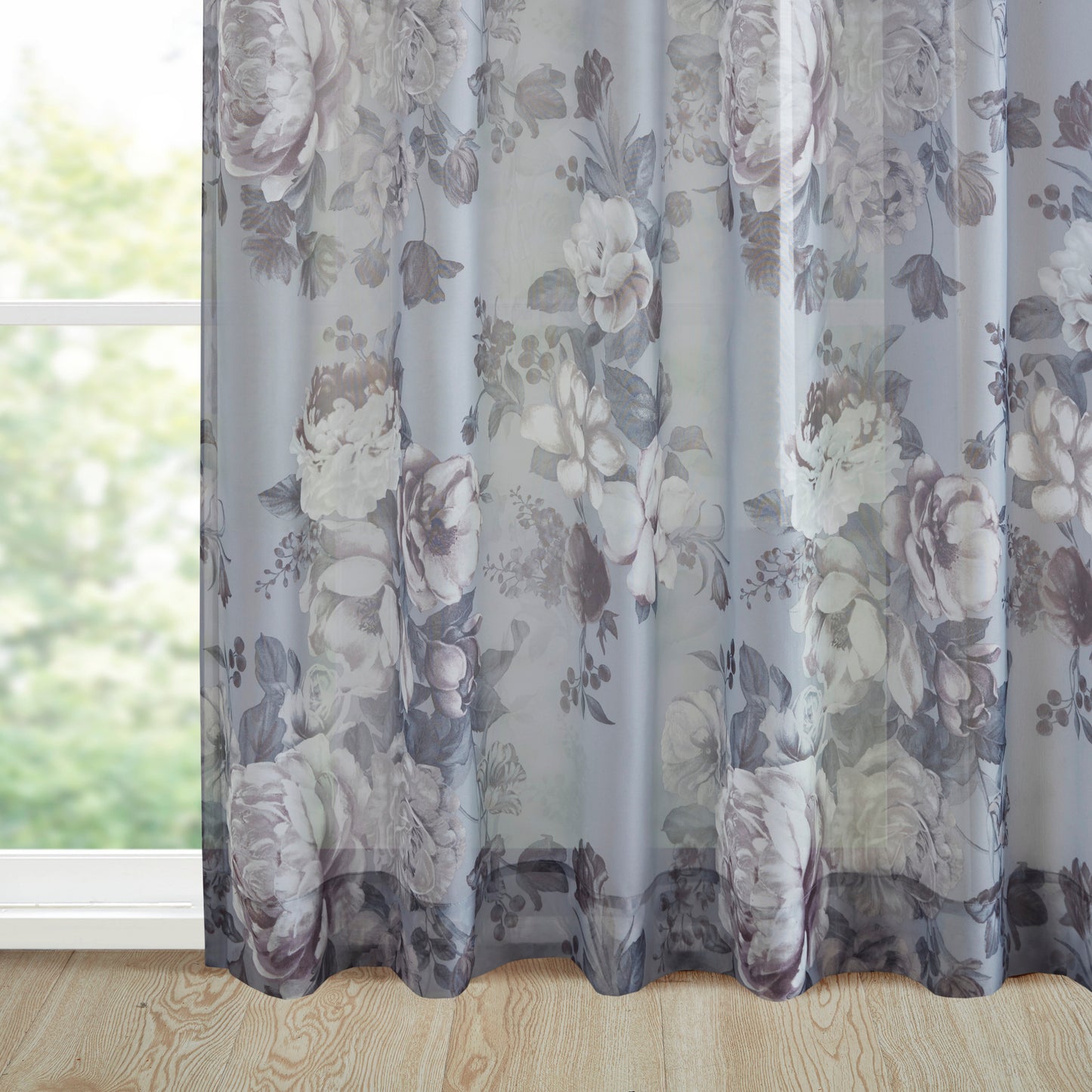 Madison Park Printed Floral Twist Tab Top Voile Sheer Curtain