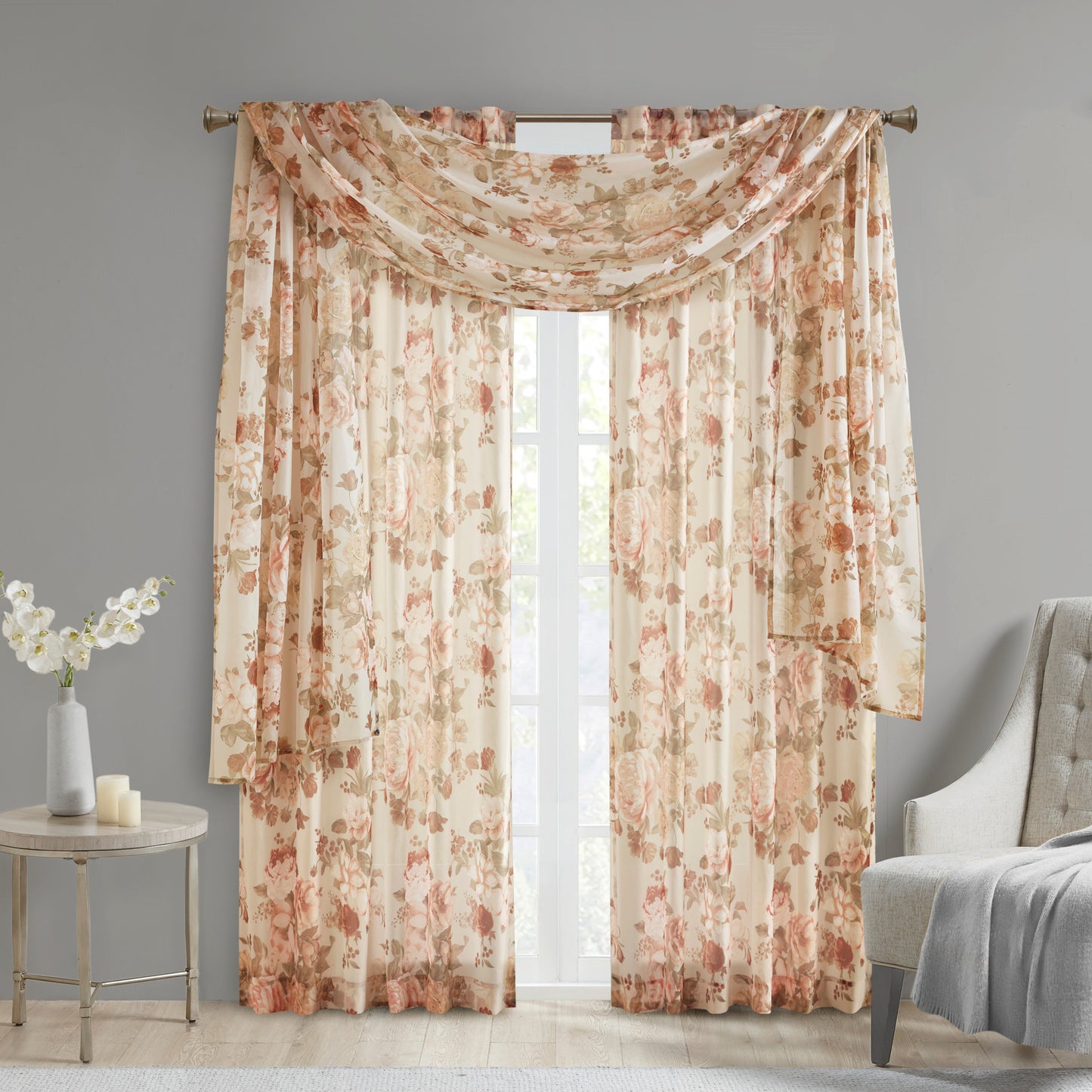 Madison Park Printed Floral Voile Sheer Scarf