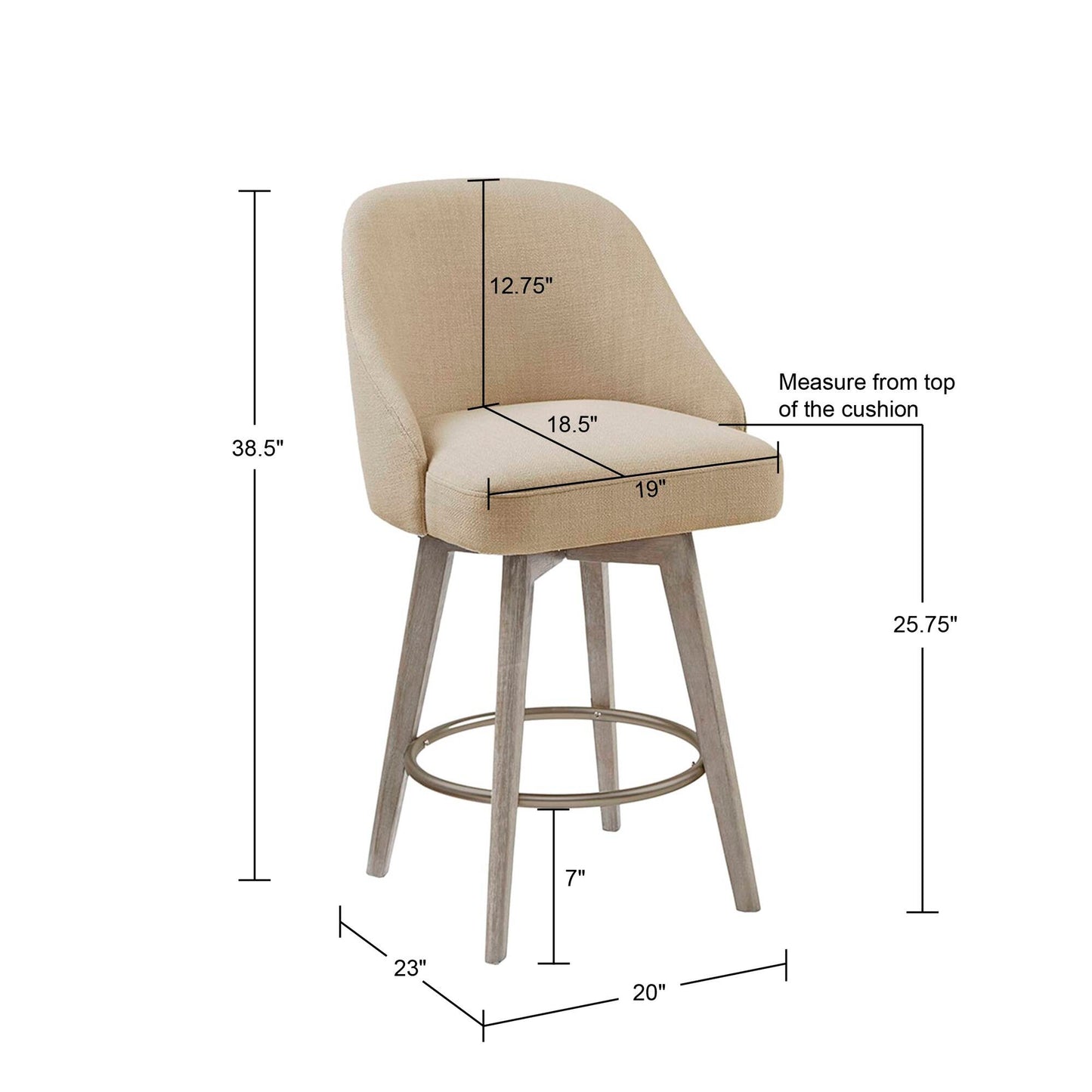 Madison Park Pearce Swivel Upholstered Counter Stool with Solid Wood Legs & Metal Footrest