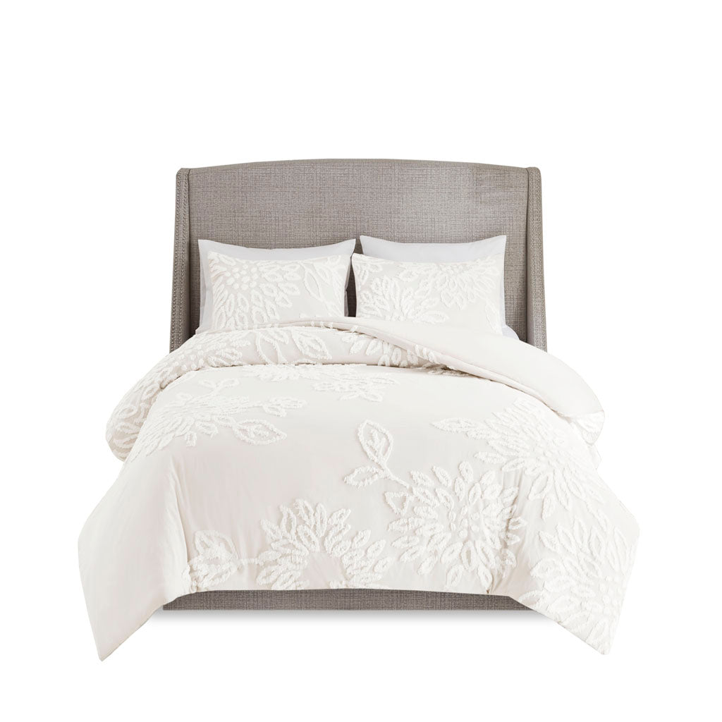 Madison Park 3 Piece Tufted Cotton Chenille Floral Duvet Cover Set