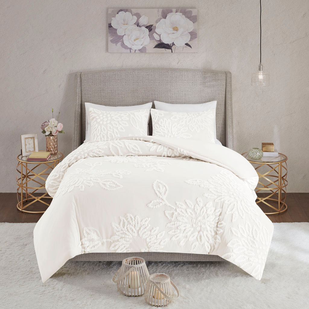 Madison Park 3 Piece Tufted Cotton Chenille Floral Duvet Cover Set