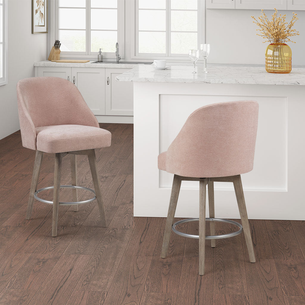 Madison Park Pearce Swivel Upholstered Counter Stool with Solid Wood Legs & Metal Footrest