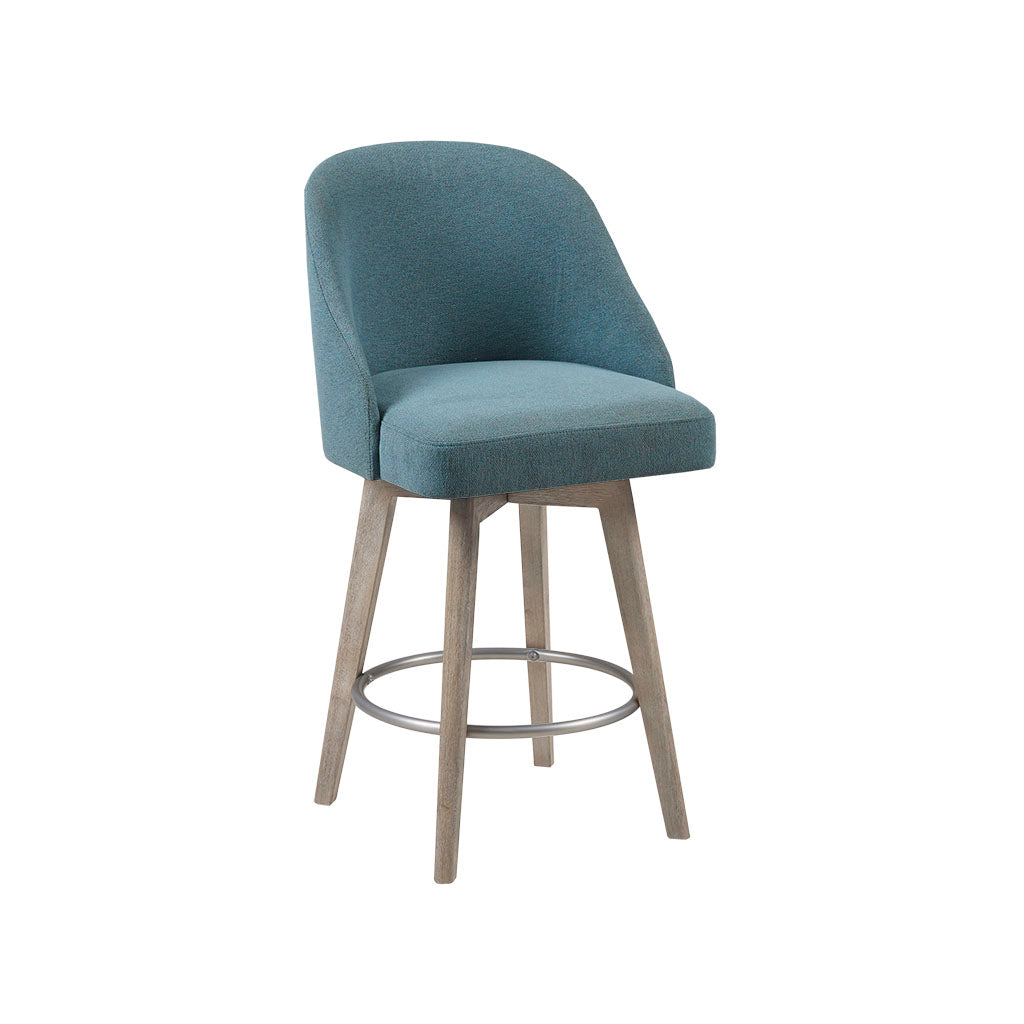 Madison Park Pearce Swivel Upholstered Counter Stool with Solid Wood Legs & Metal Footrest