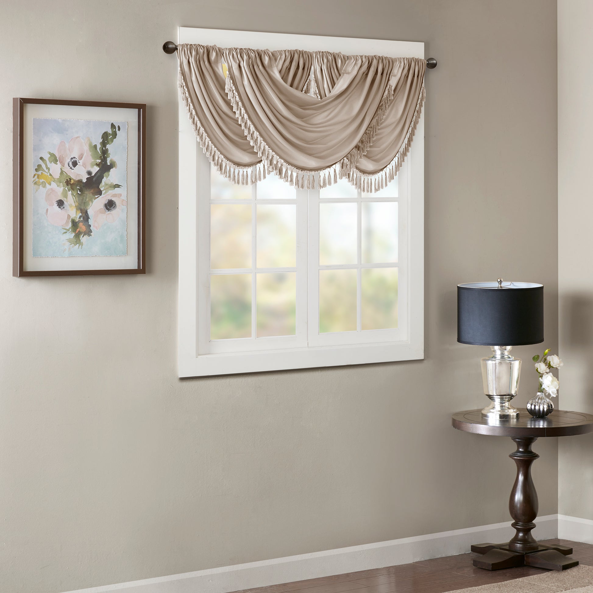 Madison Park Faux Silk Waterfall Embellished Valance