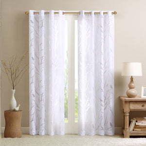 Averil Grommet Top Sheer Bird on Branches Burnout Window Curtain