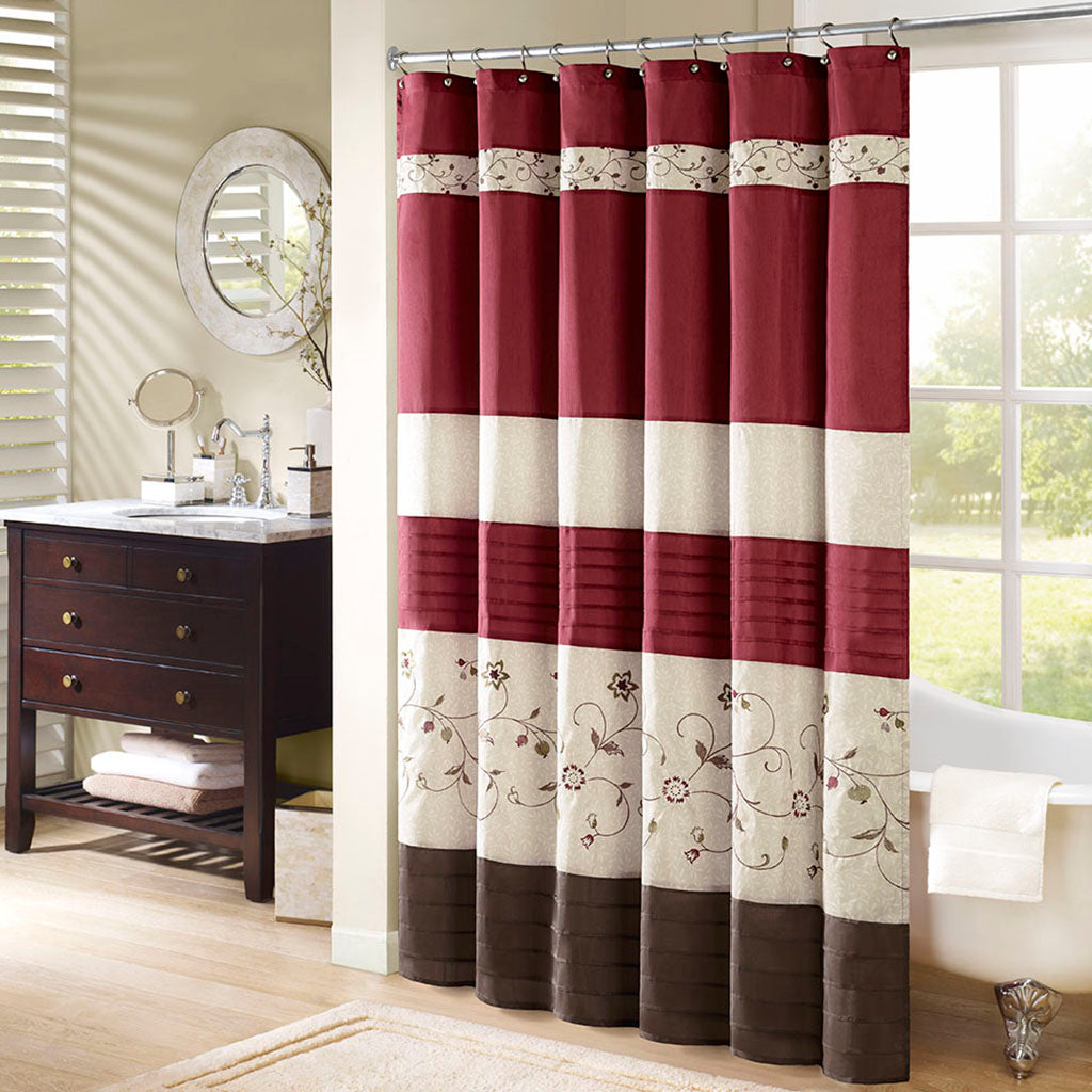 Madison Park Faux Silk Embroidered Floral Shower Curtain