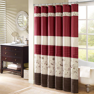 Serene Faux Silk Embroidered Floral Shower Curtain