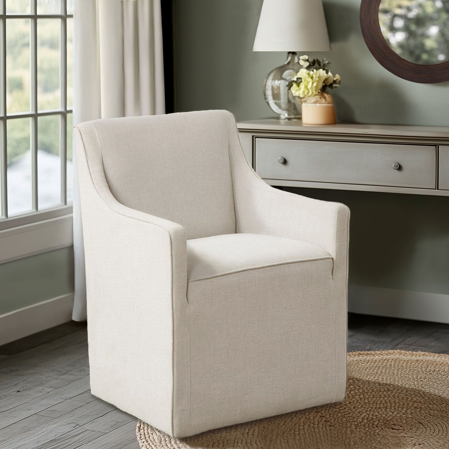 Madison Park Skirted Dining Arm Chair with Casters