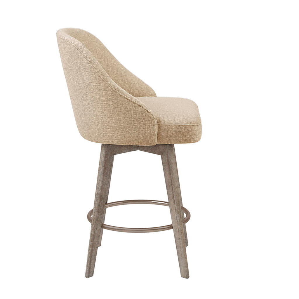 Madison Park Pearce Swivel Upholstered Counter Stool with Solid Wood Legs & Metal Footrest