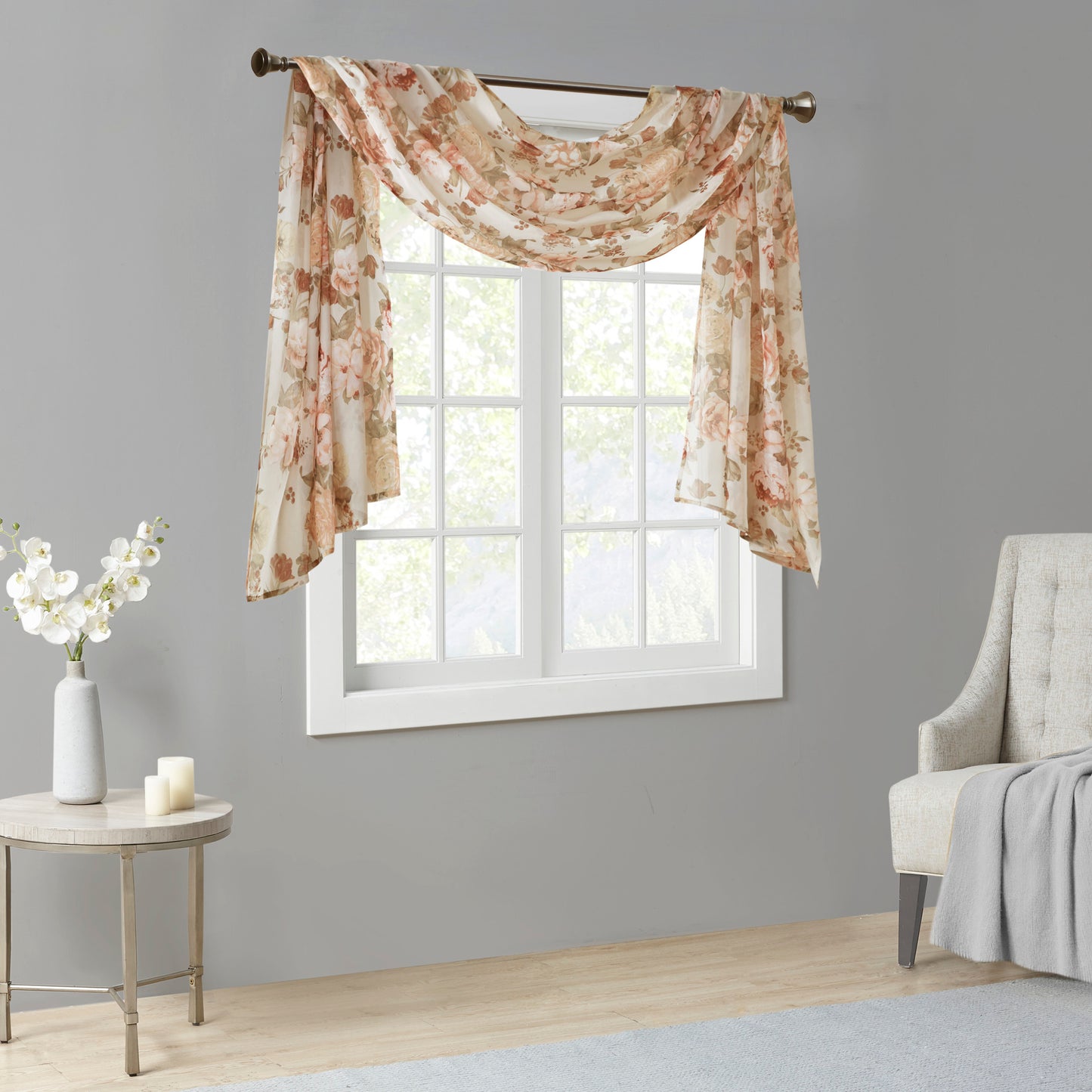 Madison Park Printed Floral Voile Sheer Scarf