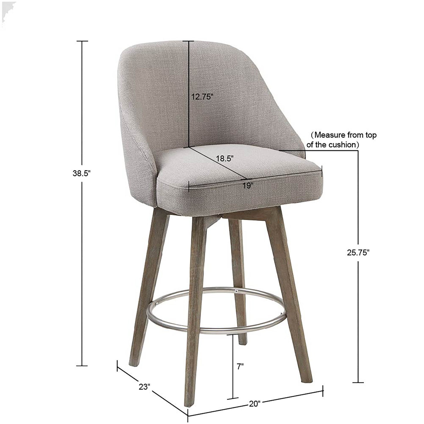 Madison Park Pearce Swivel Upholstered Counter Stool with Solid Wood Legs & Metal Footrest