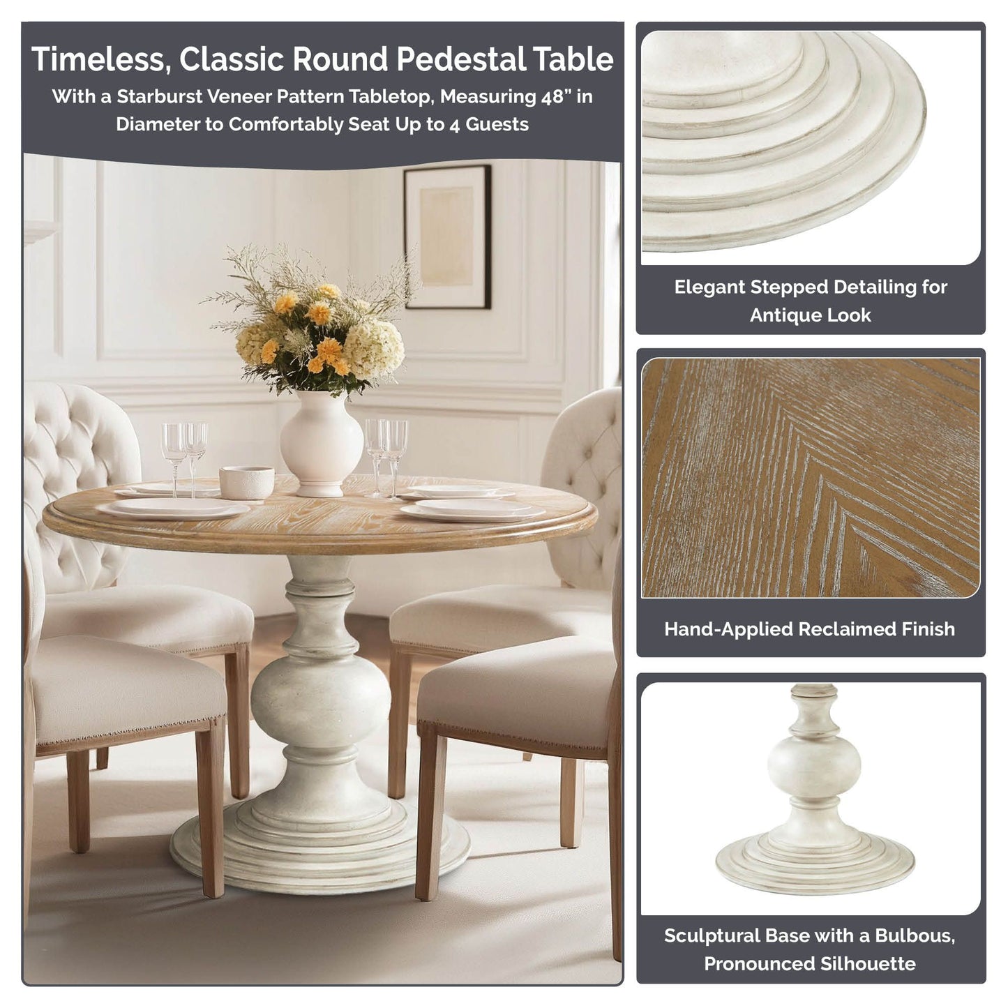 Madison Park 46" Round Pedestal Dining Table