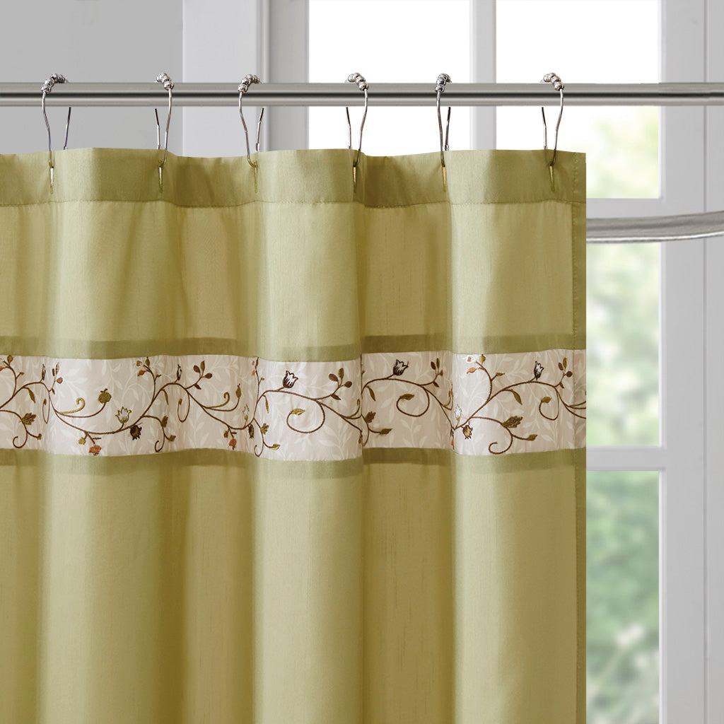 Madison Park Faux Silk Embroidered Floral Shower Curtain