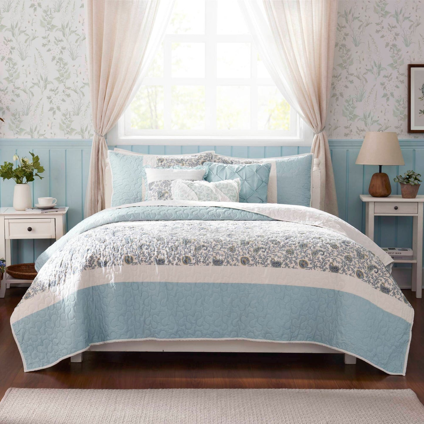 Madison Park 6 Piece Cotton Percale Quilt Set with Throw Pillows
