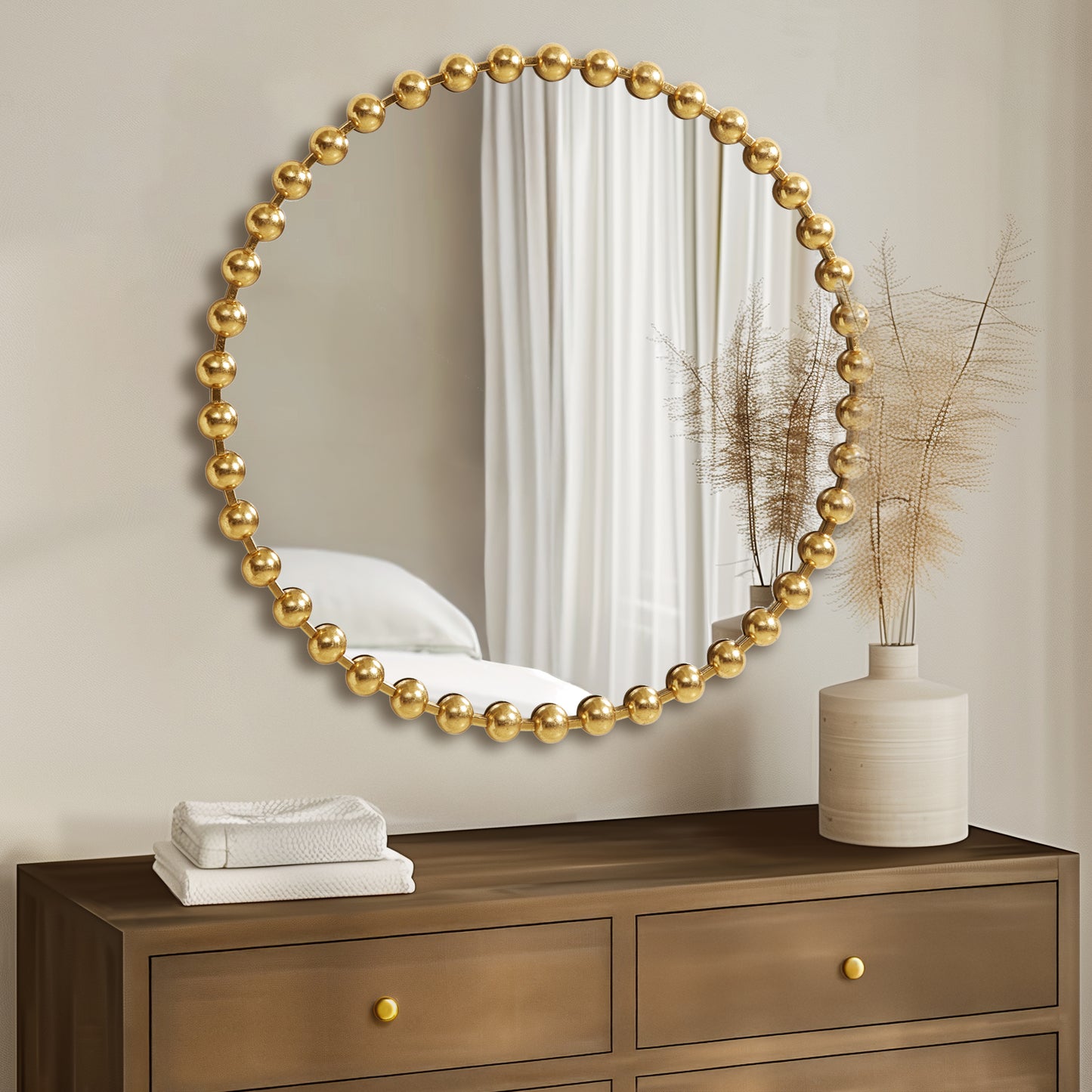 Madison Park Signature 36" Large Decorative Round Wall Mirror with Beaded Metal Frame