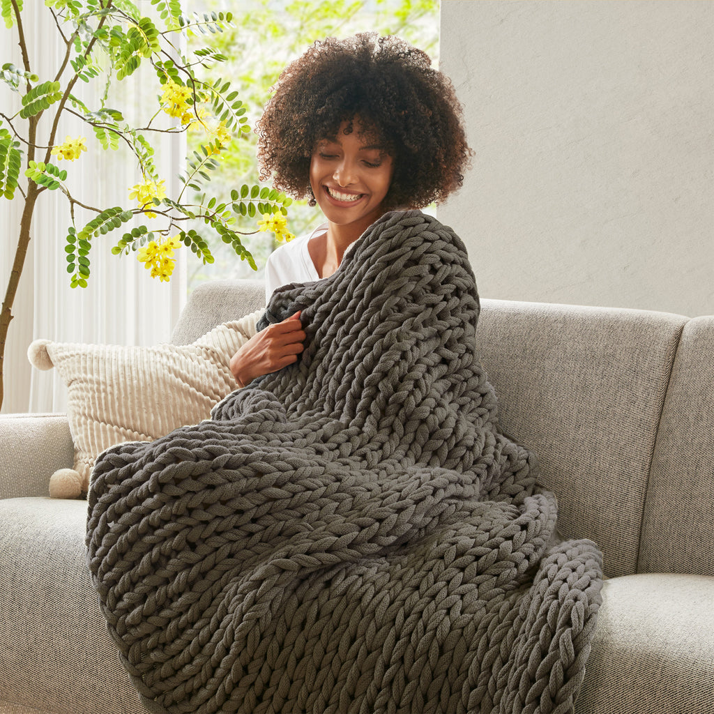 Madison Park Hand Made Chunky Double Knit Throw Blanket