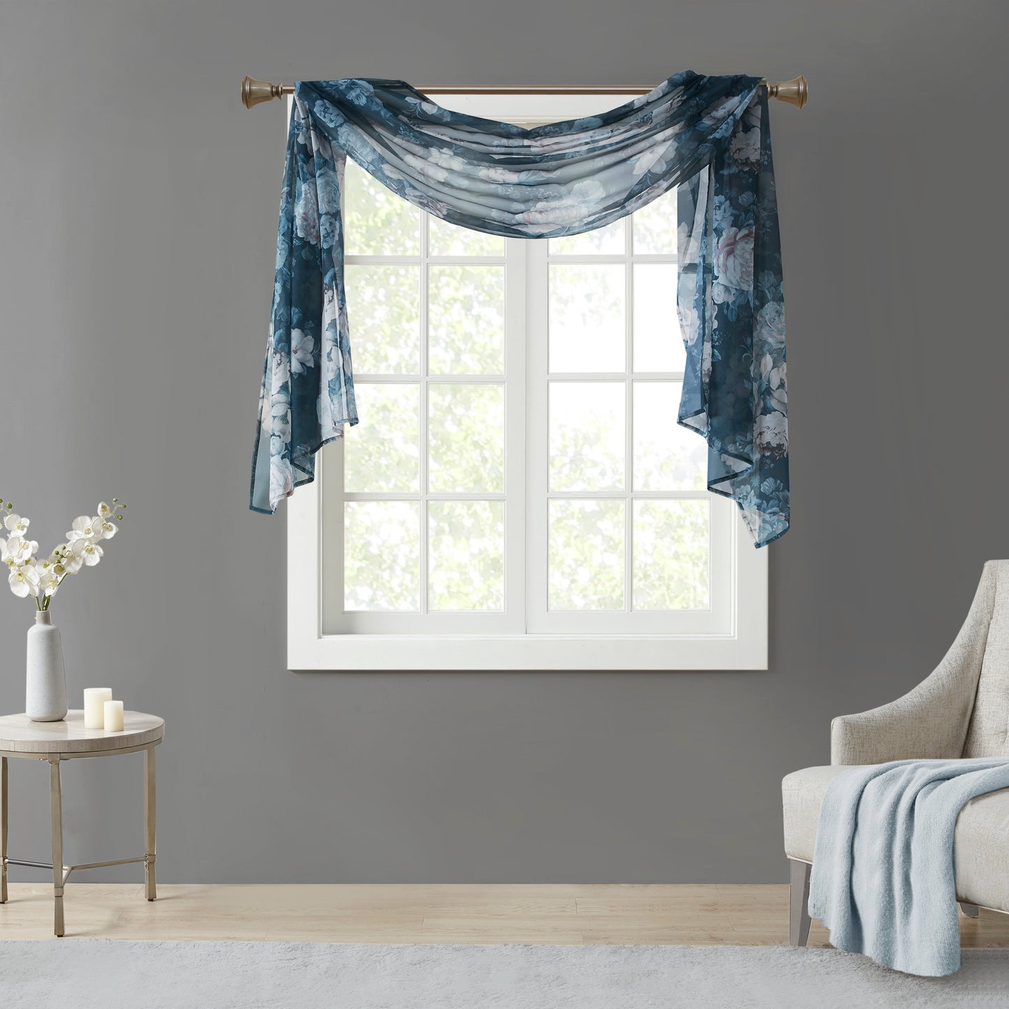 Madison Park Printed Floral Voile Sheer Scarf