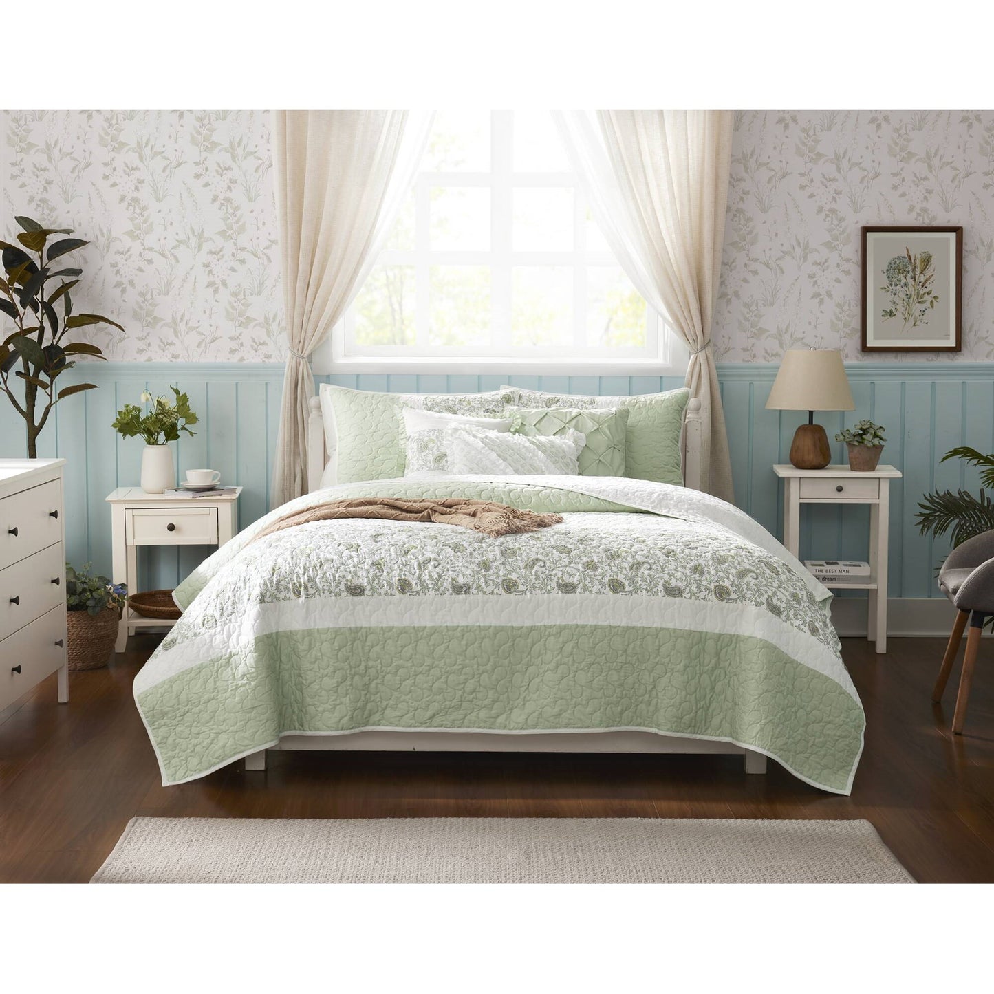 Madison Park 6 Piece Cotton Percale Quilt Set with Throw Pillows