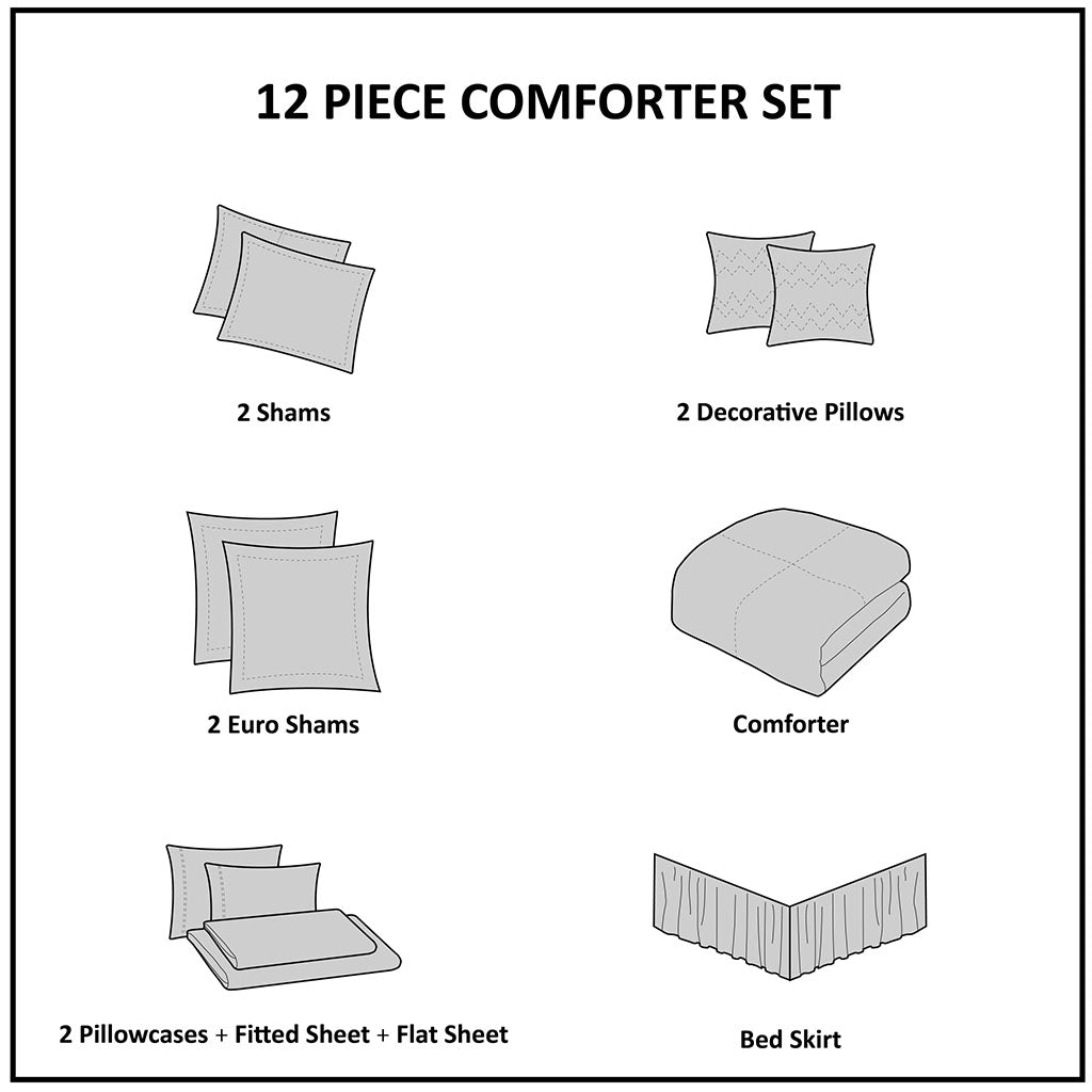 Madison Park 12 Piece Jacquard Comforter Set with Bed Sheets
