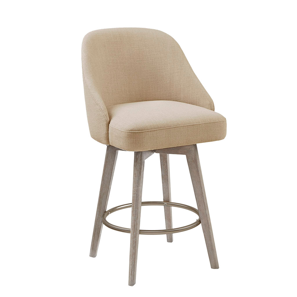 Madison Park Pearce Swivel Upholstered Counter Stool with Solid Wood Legs & Metal Footrest