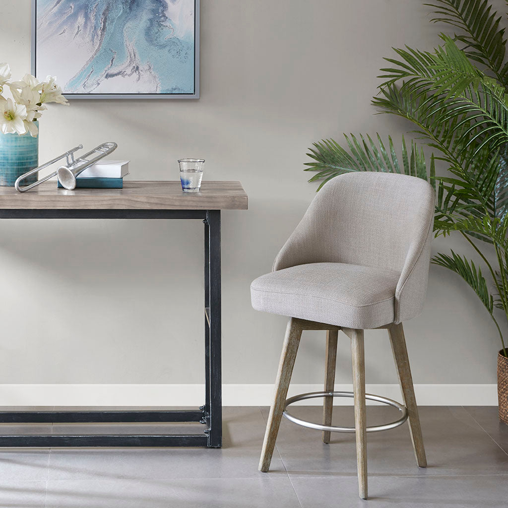 Madison Park Pearce Swivel Upholstered Counter Stool with Solid Wood Legs & Metal Footrest