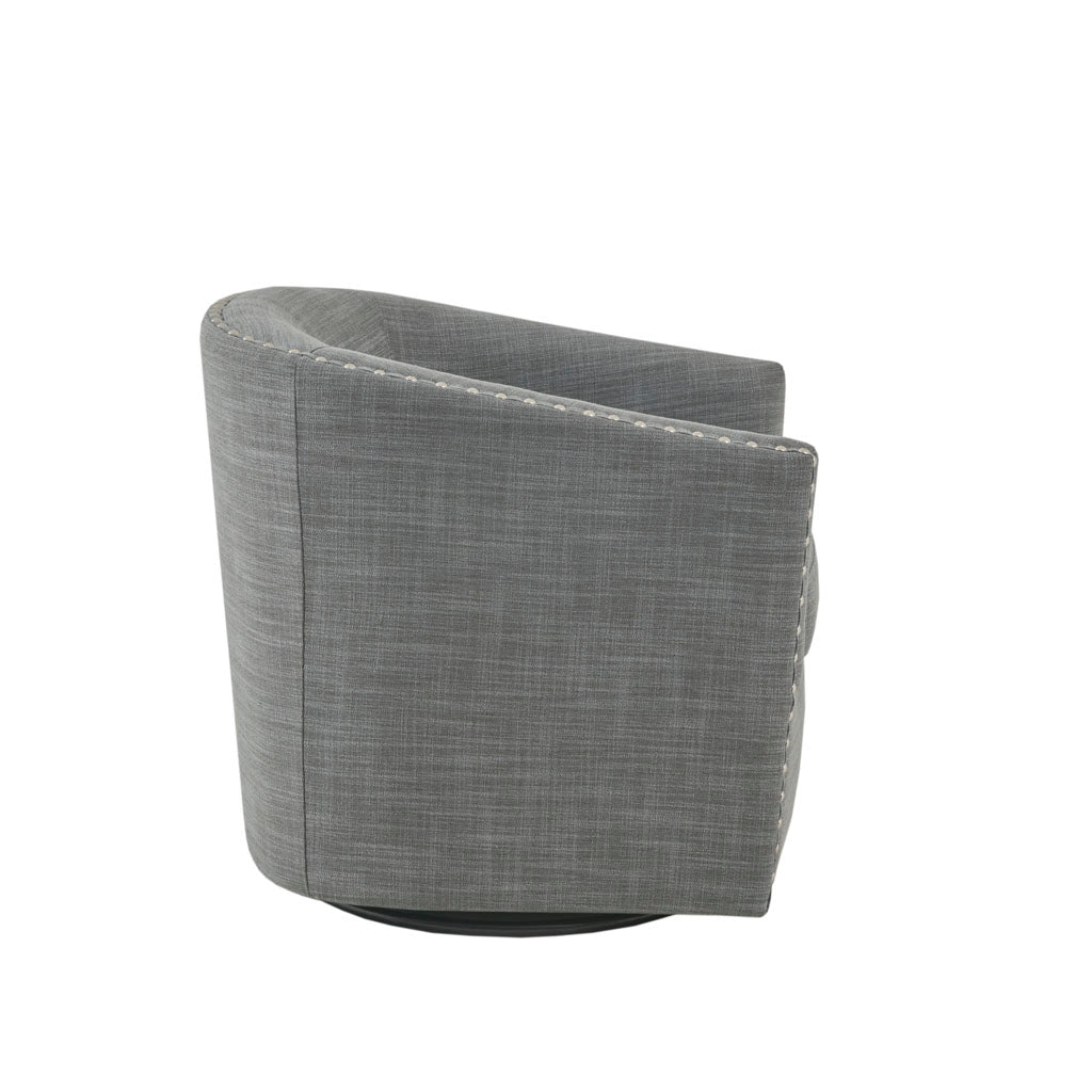 Madison Park Tyler Upholstered Swivel Barrel Chair with Nailheads
